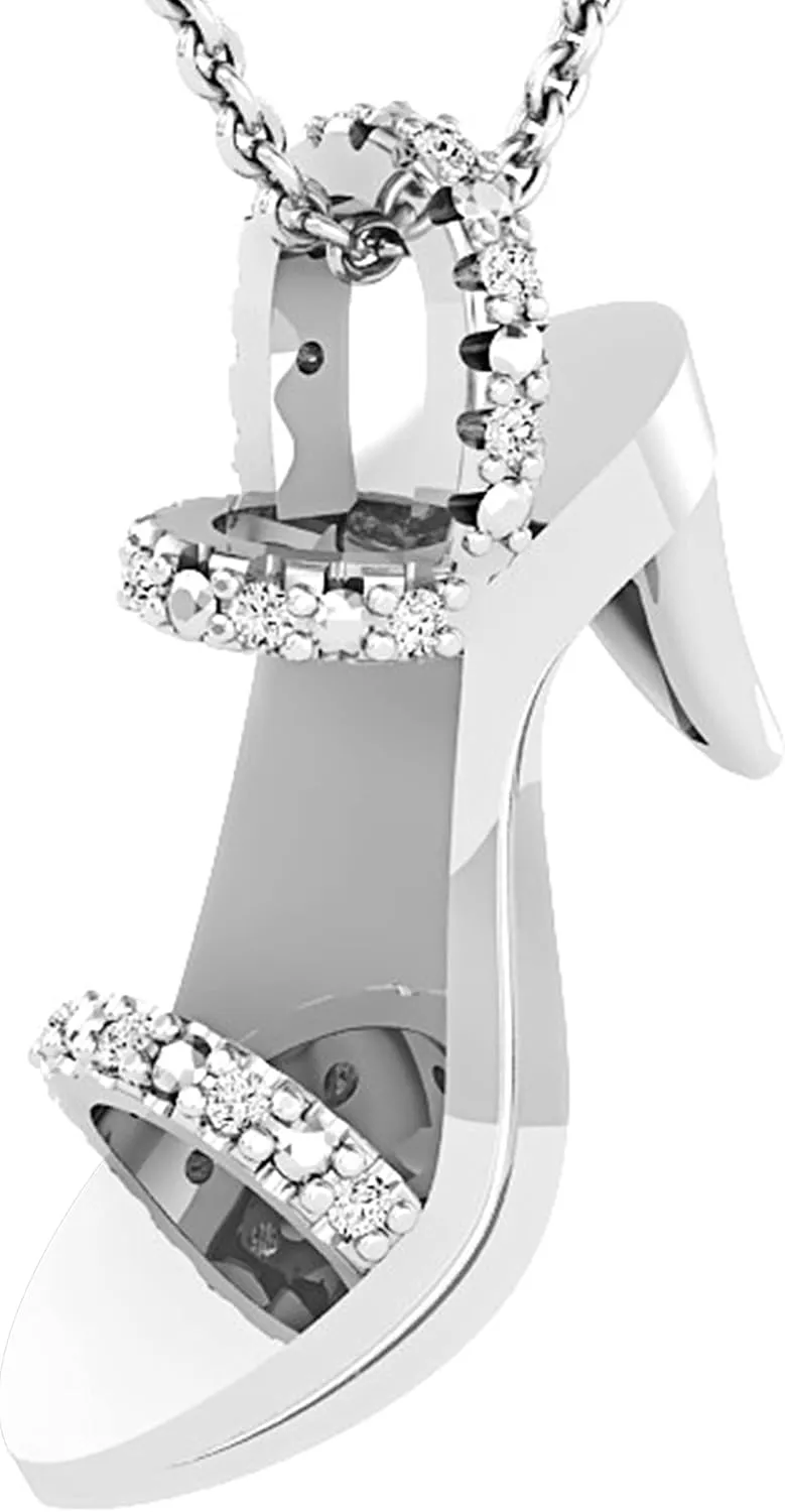 Dazzlingrock Collection Round White Diamond and Alternate Metal Diamond High Heel Sandal Pendant with 18 inch Silver Chain for Women 1/8 CT (0.14 ctw, Color I-J, Clarity I2-I3) in 925 Sterling Silver