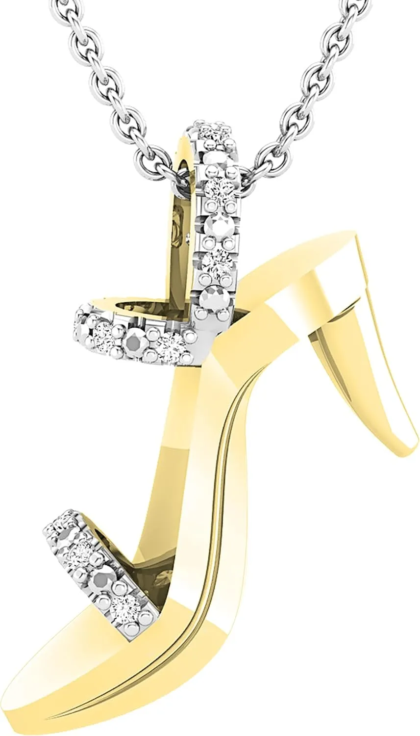 Dazzlingrock Collection Round White Diamond and Alternate Metal Diamond High Heel Sandal Pendant with 18 inch Silver Chain for Women 1/8 CT (0.14 ctw, Color I-J)