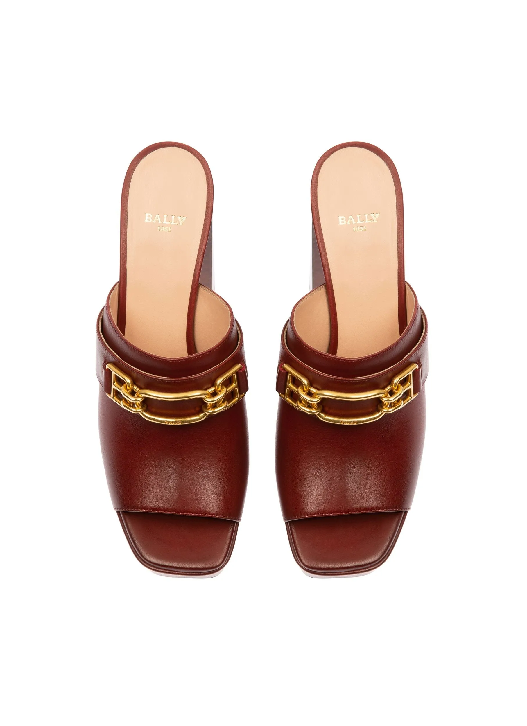 Delania Leather Sandal Mules In Heritage Red