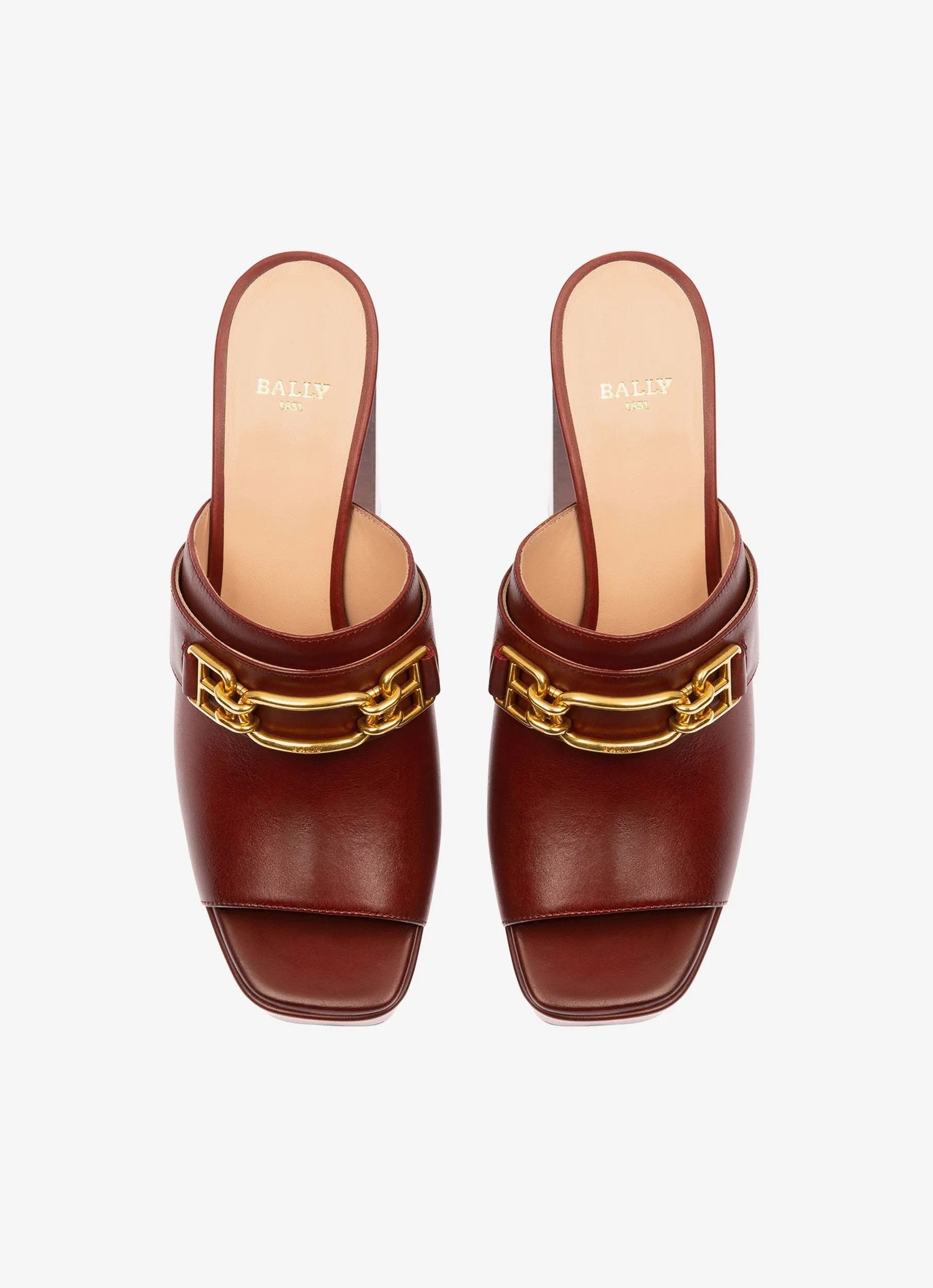 Delania Leather Sandal Mules In Heritage Red