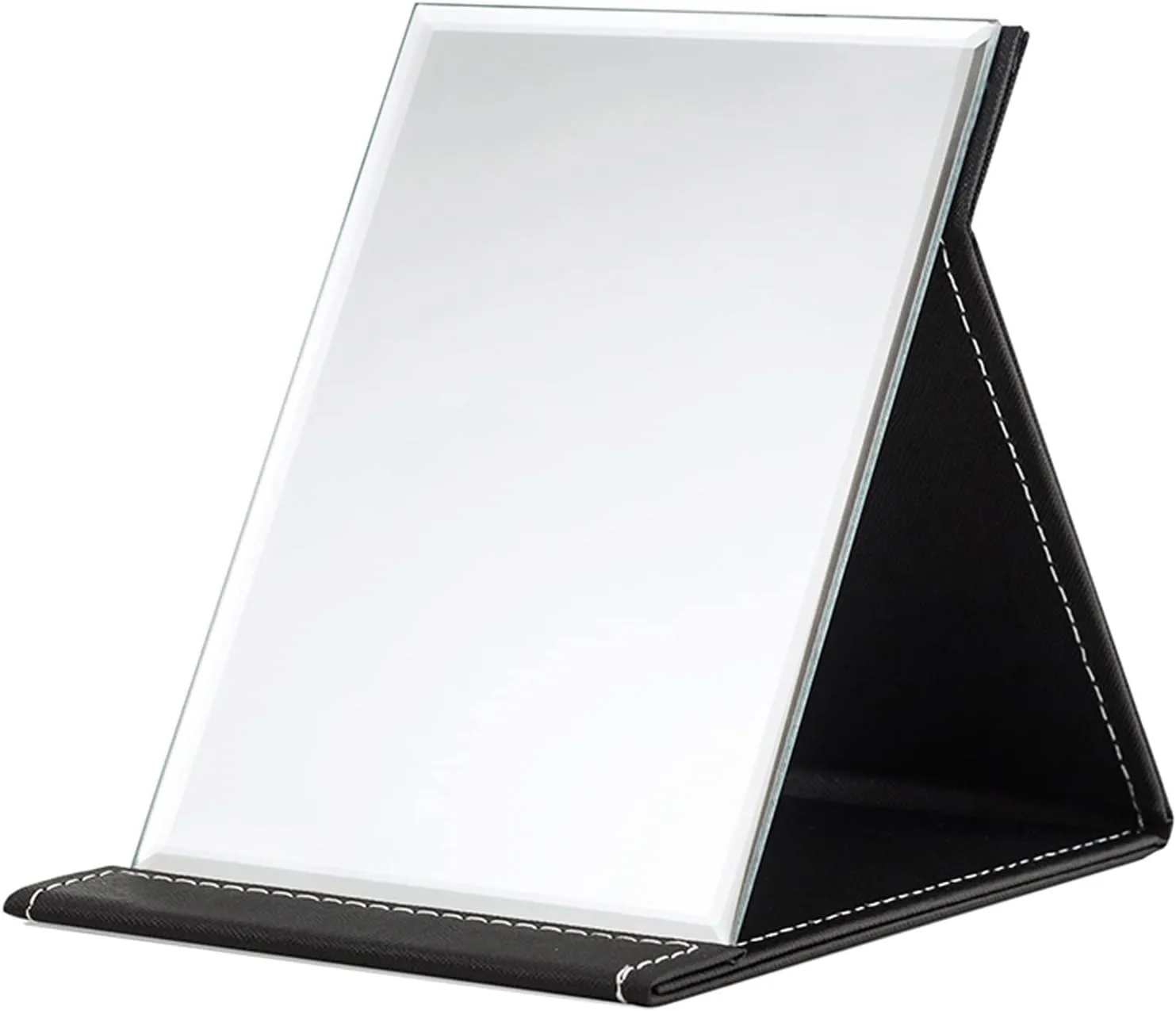 Desk Mirror, Pu Leather Portable Folding Desktop Makeup Mirror With Adjustable Stand For Personal Office Travelling,Table Mirror High Clear Stand Mirror, Compact Travel Mirror, Black Make-up mirror wi