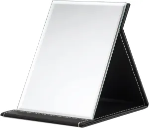 Desk Mirror, Pu Leather Portable Folding Desktop Makeup Mirror With Adjustable Stand For Personal Office Travelling,Table Mirror High Clear Stand Mirror, Compact Travel Mirror, Black Make-up mirror wi