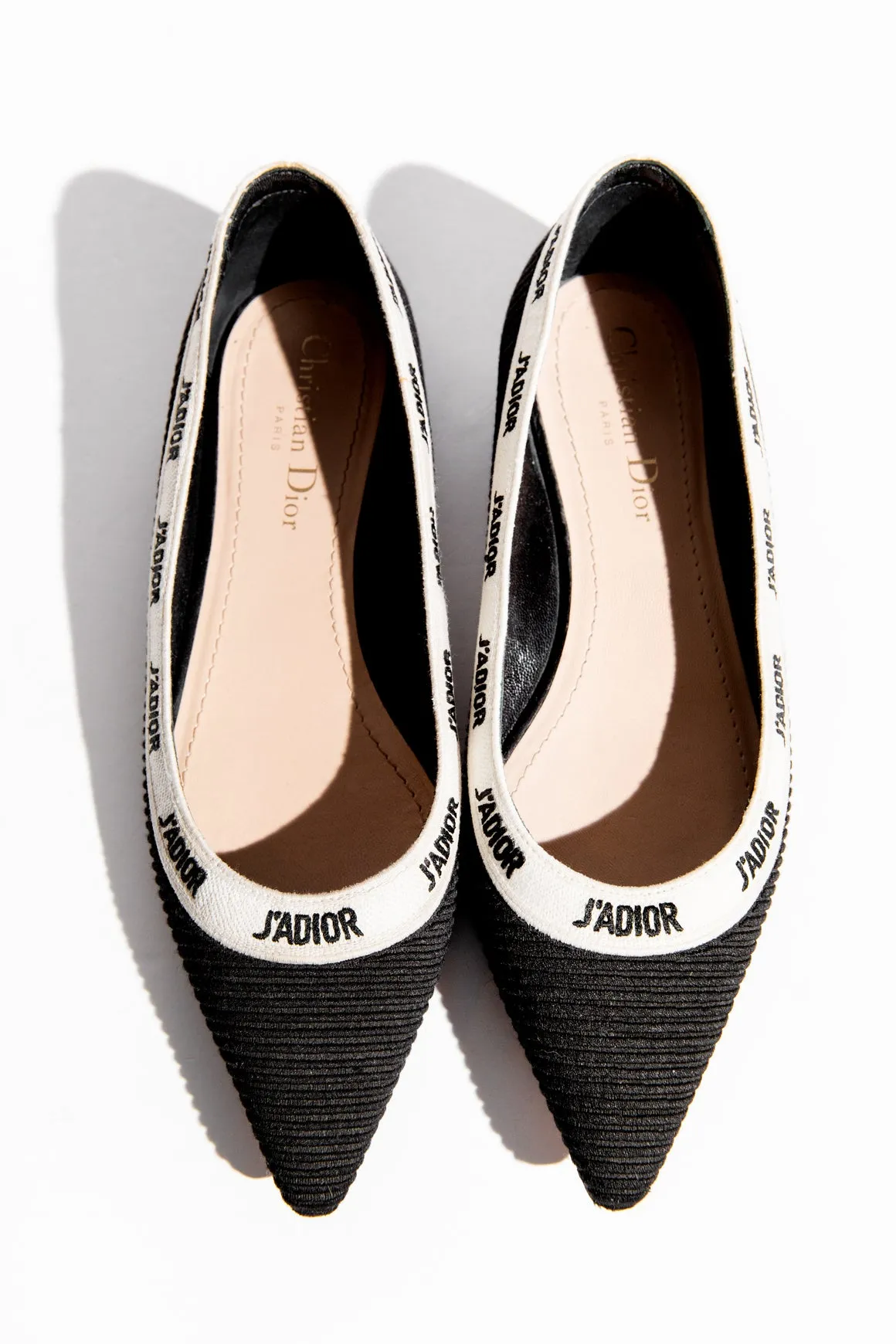 DIOR Black Pointed 'J'Adore' Flats (Sz. 36.5)