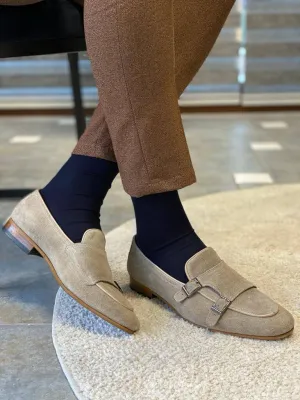 Double Buckle Beige Monk Strap
