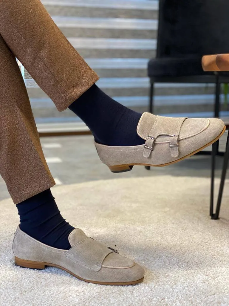 Double Buckle Beige Monk Strap
