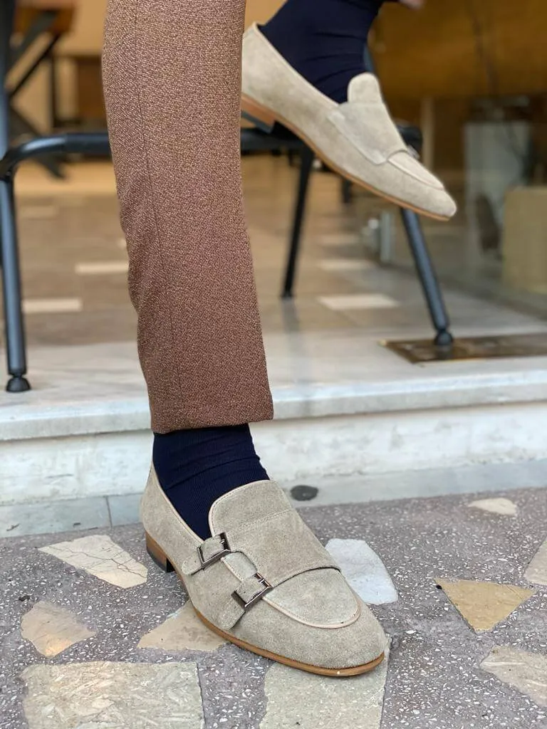 Double Buckle Beige Monk Strap