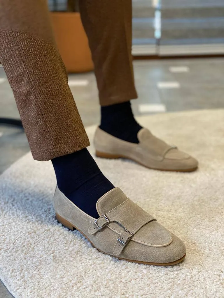 Double Buckle Beige Monk Strap