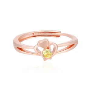 Double Heart Rose Gold Plated Pointed Yellow Stone Rings