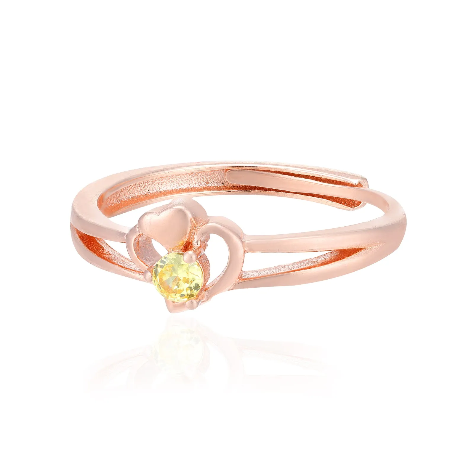 Double Heart Rose Gold Plated Pointed Yellow Stone Rings