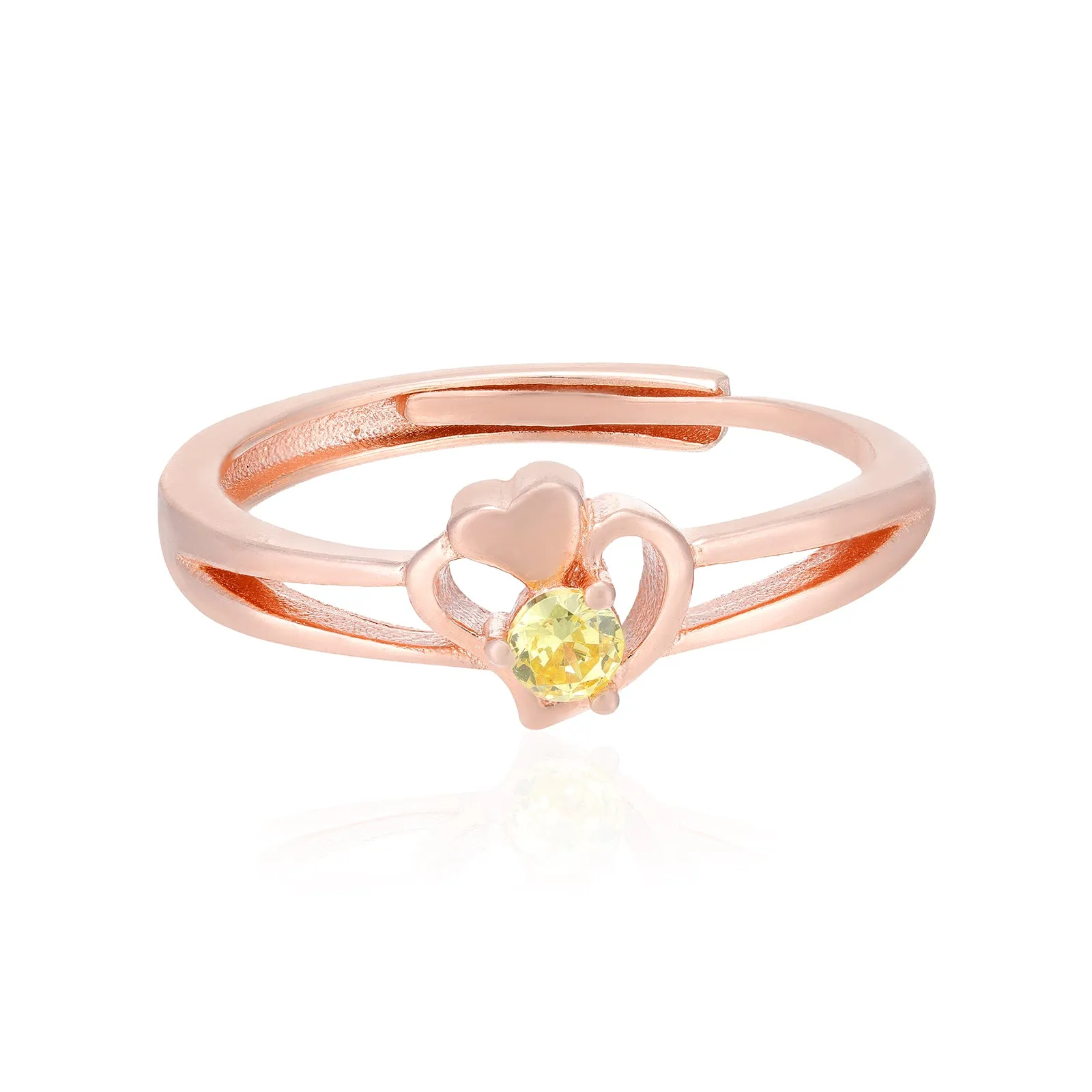 Double Heart Rose Gold Plated Pointed Yellow Stone Rings