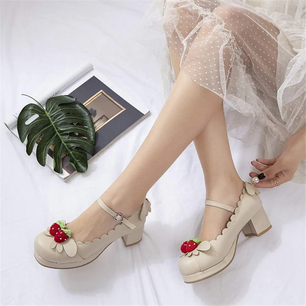 Elyffany Women's Cute Lolita Cosplay Shoes Mid Chunky Heel Mary Jane Pumps