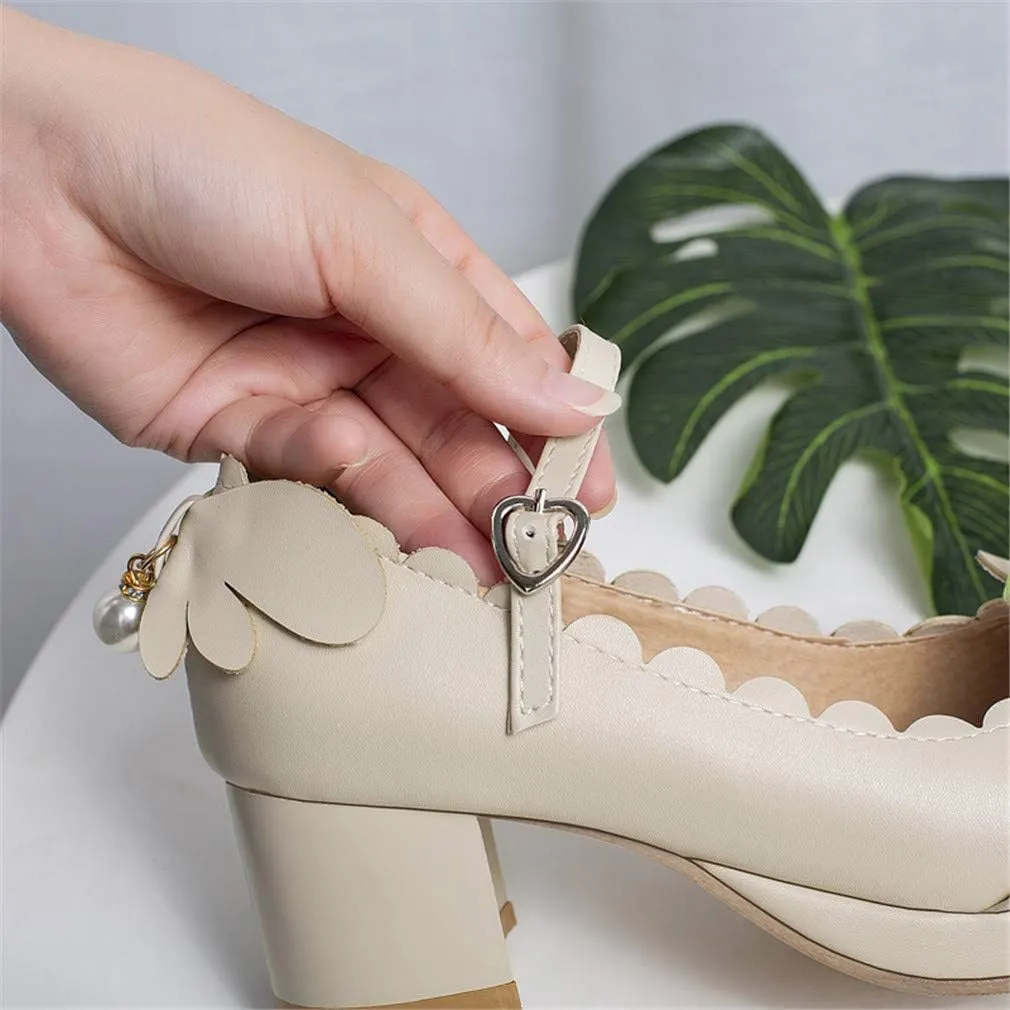 Elyffany Women's Cute Lolita Cosplay Shoes Mid Chunky Heel Mary Jane Pumps