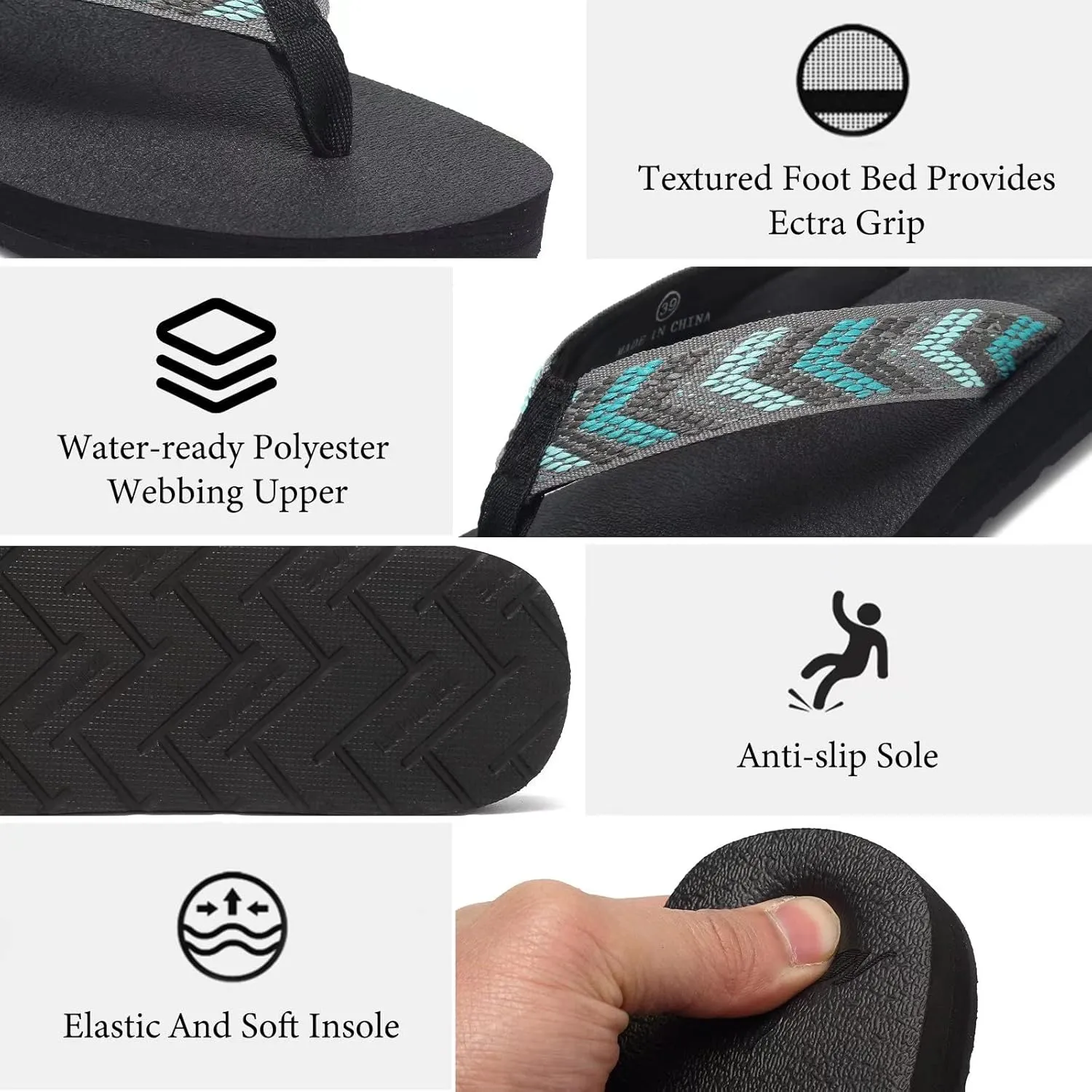 EQUICK Women's Flip Flops Arch Support Yago Mat Insole Sandal Casual Slipper Outdoor and Indoor-U219SLT003-N