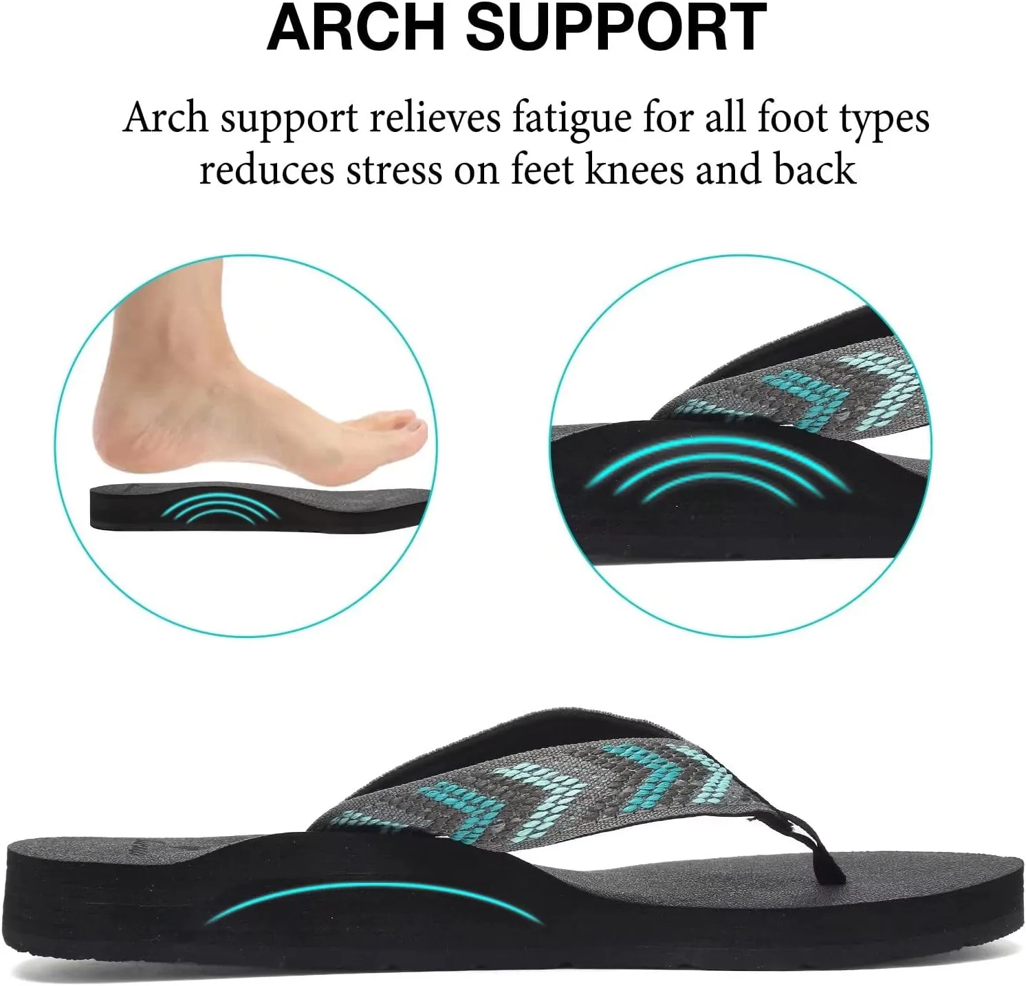 EQUICK Women's Flip Flops Arch Support Yago Mat Insole Sandal Casual Slipper Outdoor and Indoor-U219SLT003-N