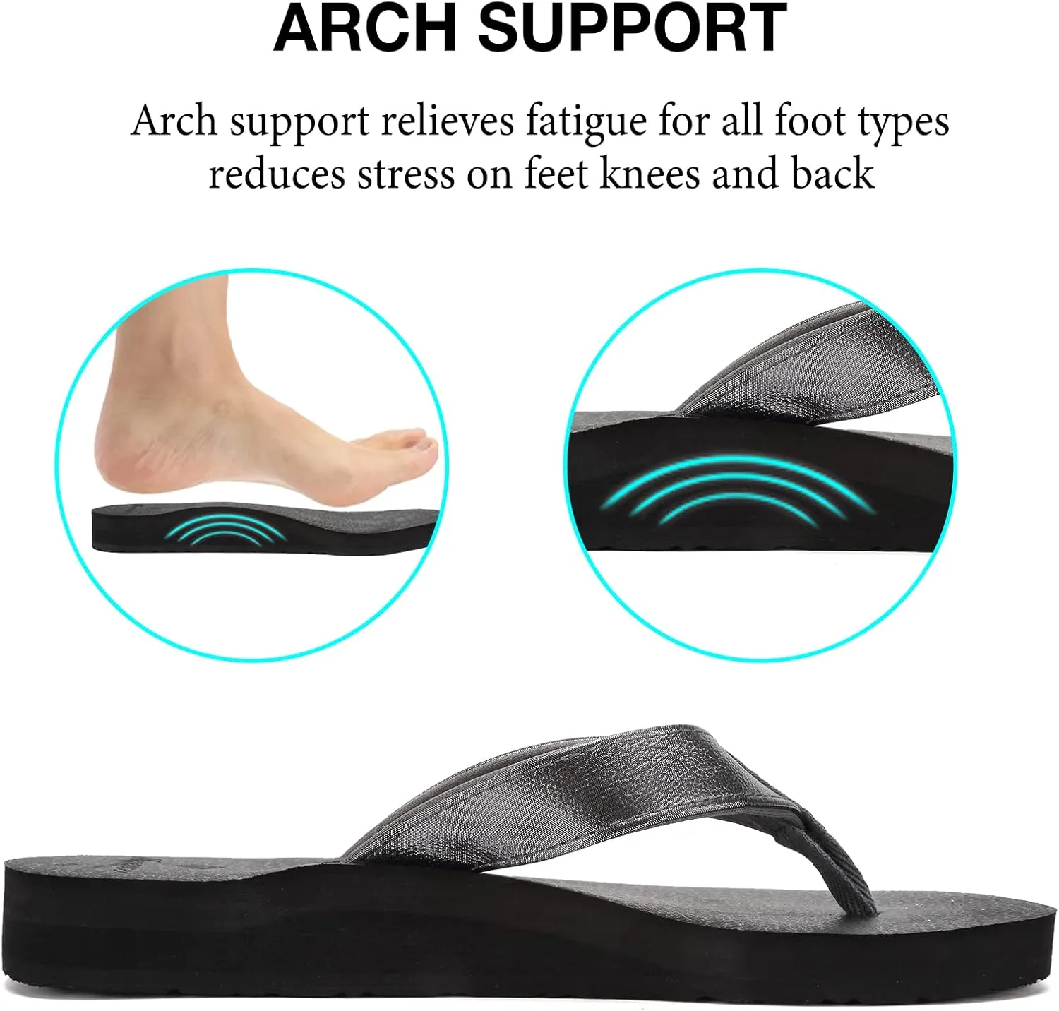 EQUICK Women's Flip Flops Arch Support Yago Mat Insole Sandal Casual Slipper Outdoor and Indoor-U219SLT003-N