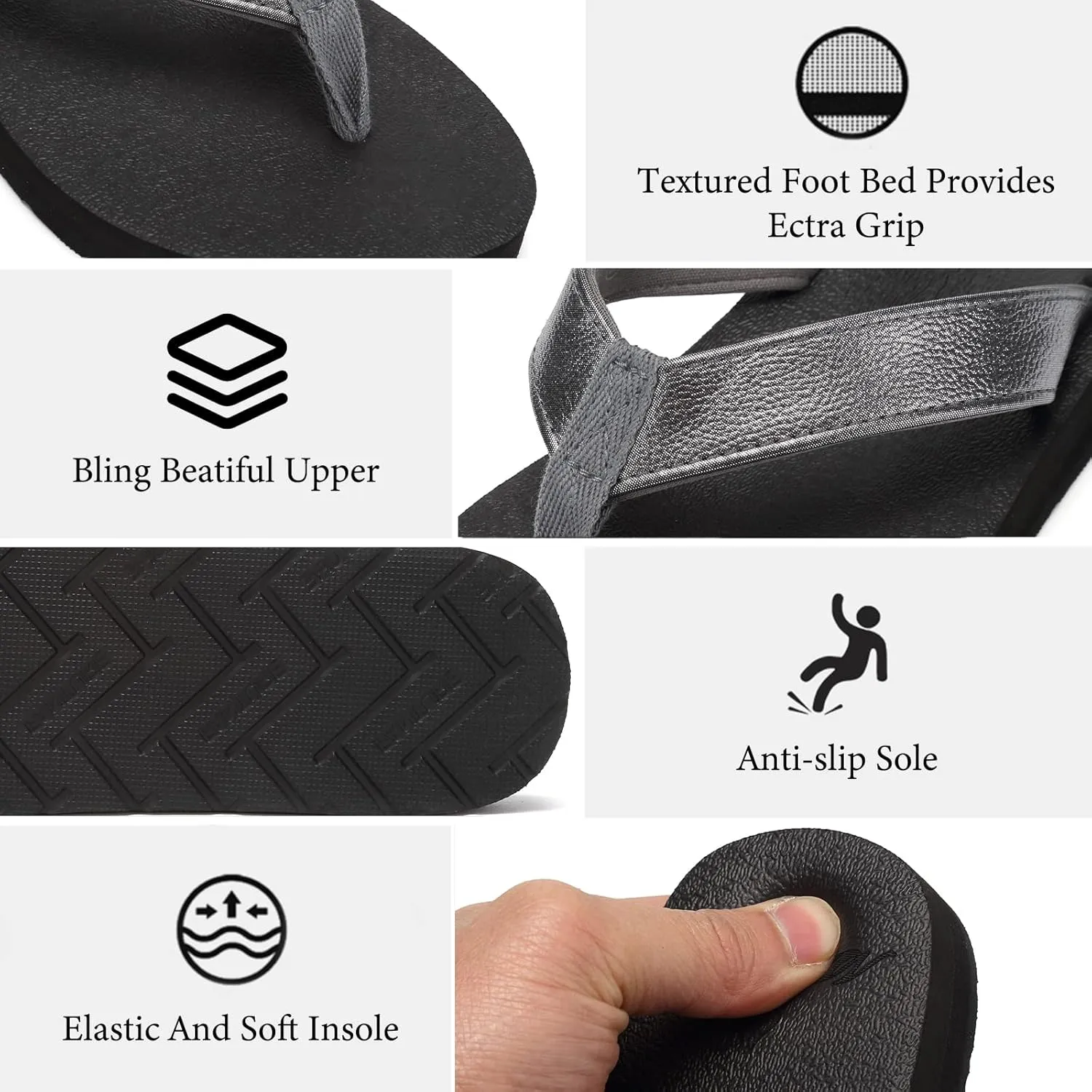 EQUICK Women's Flip Flops Arch Support Yago Mat Insole Sandal Casual Slipper Outdoor and Indoor-U219SLT003-N