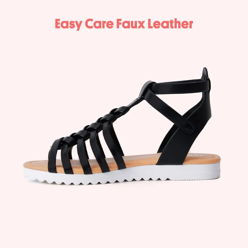 FabKids Girls Gladiator Sandals Braided Strappy Flats Sandal Summer Open Toe Holiday Party Dress Shoes for Toddler Little Kid Big Kid