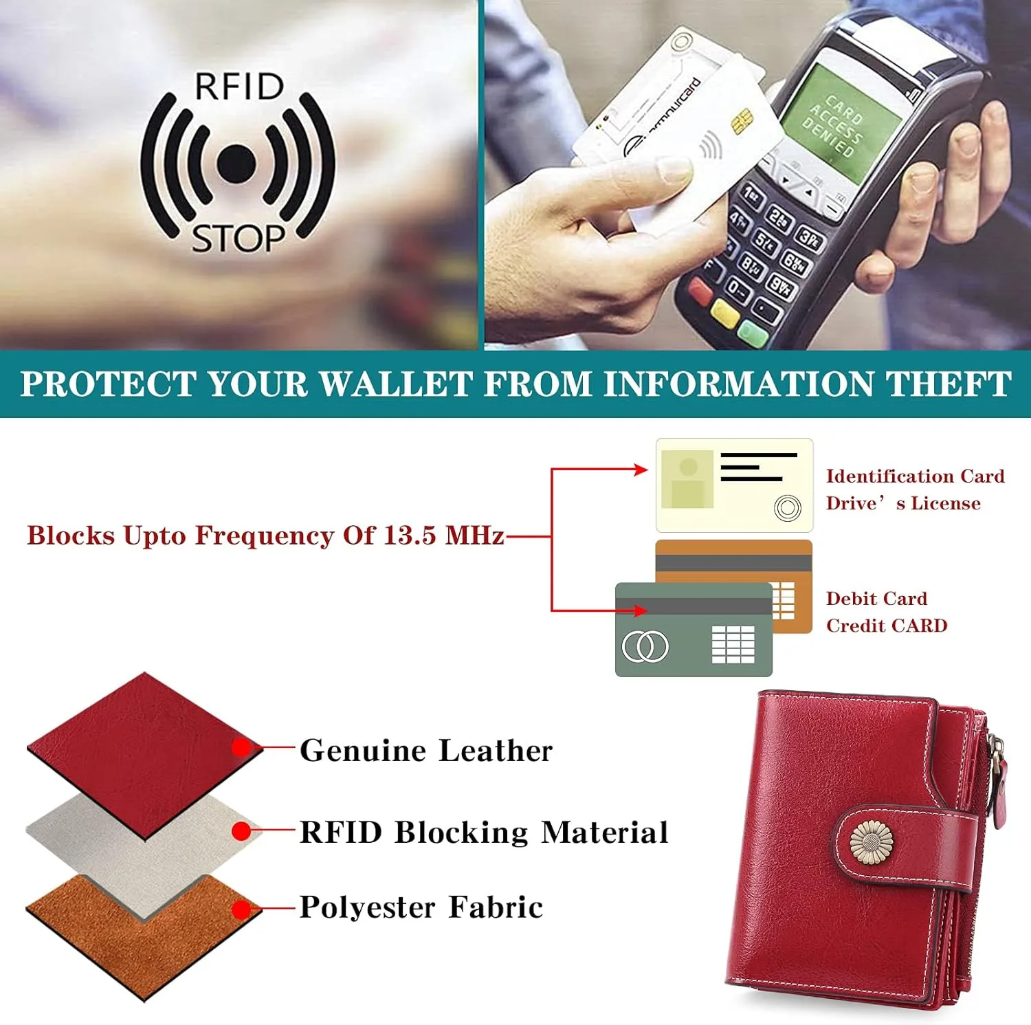 FALAN MULE Small Wallet for Women Leather Bifold Compact Small Womens Wallet with RFID Blocking