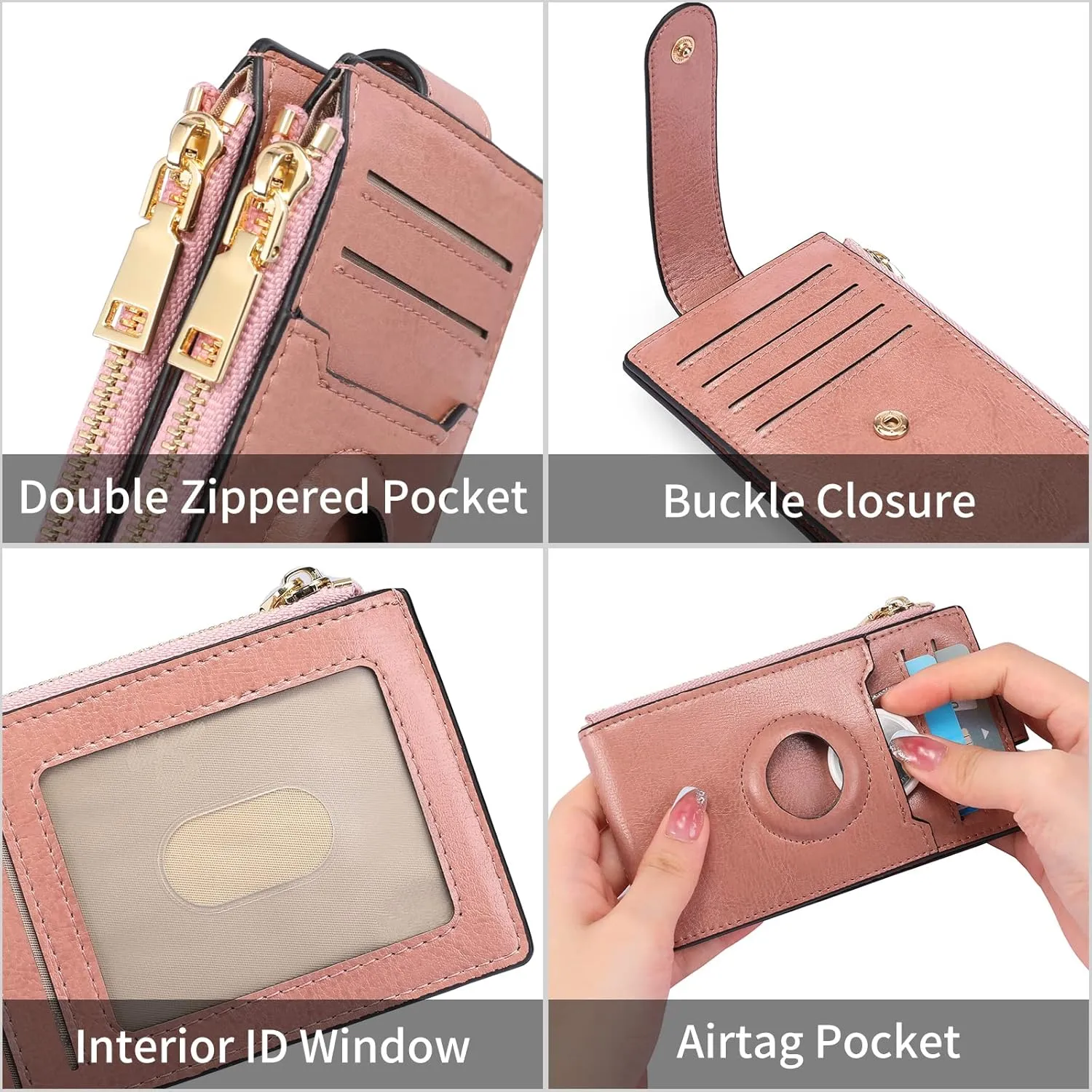 FALAN MULE Womens AirTag Wallet Genuine Leahter Bifold Credit Card Holder with Built-in Integrated Case for AirTag