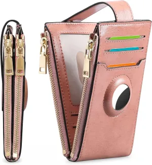 FALAN MULE Womens AirTag Wallet Genuine Leahter Bifold Credit Card Holder with Built-in Integrated Case for AirTag