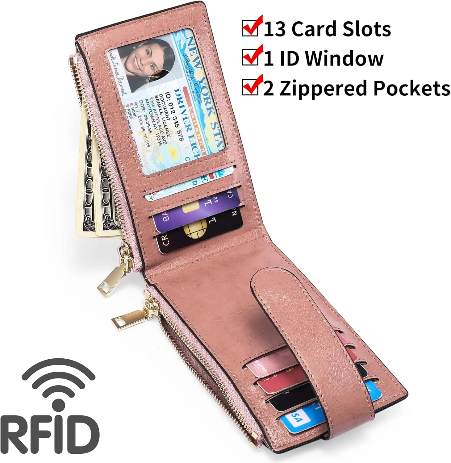 FALAN MULE Womens AirTag Wallet Genuine Leahter Bifold Credit Card Holder with Built-in Integrated Case for AirTag