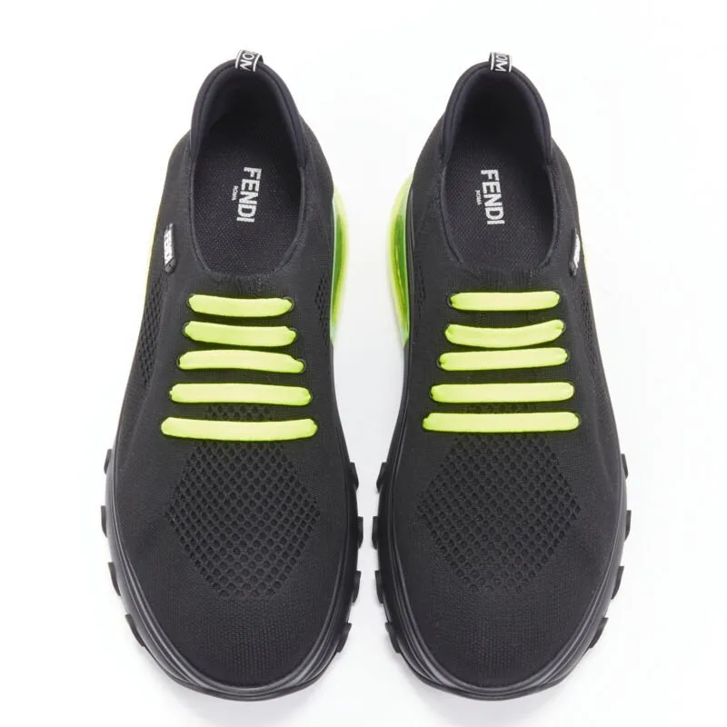 FENDI 2019 black knit neon yellow air sole runner sneaker 7E1234 EU44 UK10