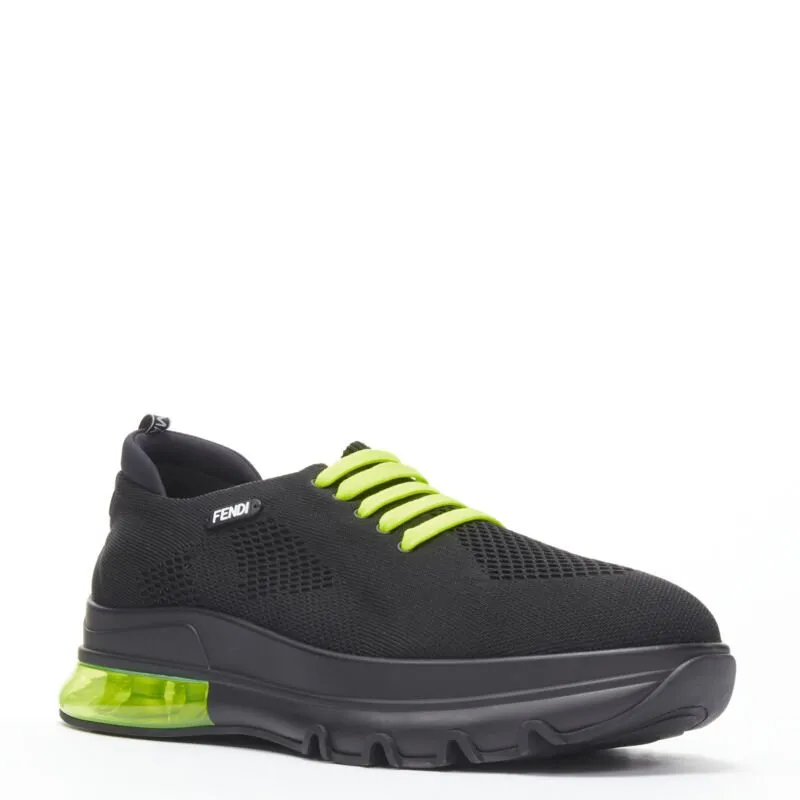 FENDI 2019 black knit neon yellow air sole runner sneaker 7E1234 EU44 UK10