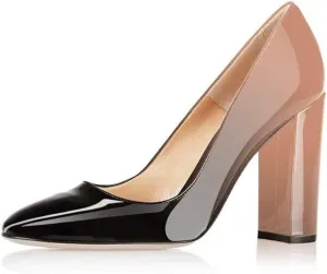 Fericzot Pumps Women Sexy Patent Leather Pointed Toe Block Heels Pumps Gorgeous Evening Party Wedding Stiletto Shoes Plus Size