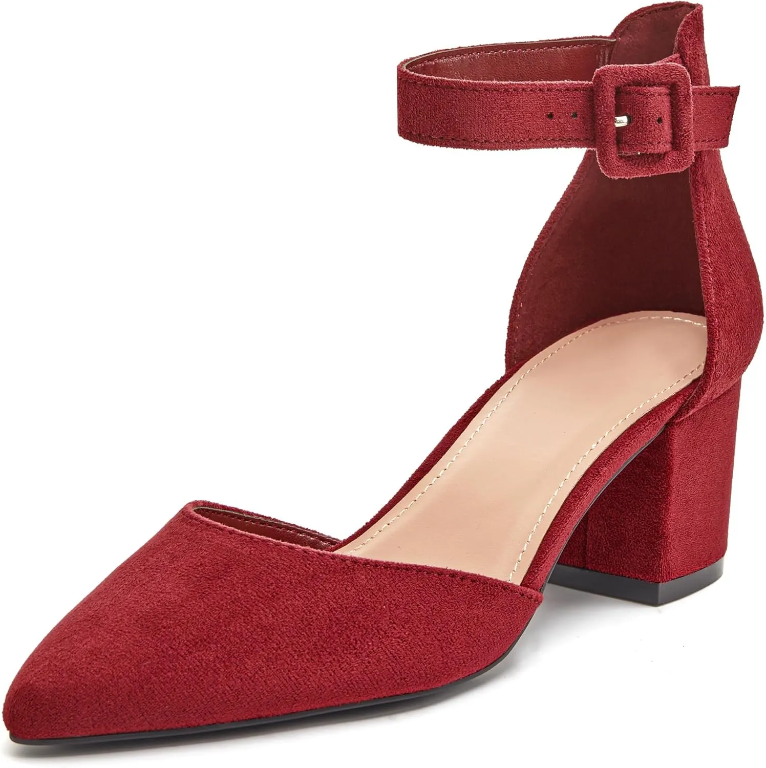 FISACE Womens Low Mid Square Heel Ankle Strap Sandal Office Ladies Pointed Toe Pumps Shoes