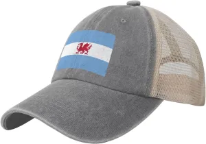 Flag of The Welsh Colony in Patagonia Baseball Cap Women Men Mesh Back Denim Hat Vintage Trucker Hats Dad Caps