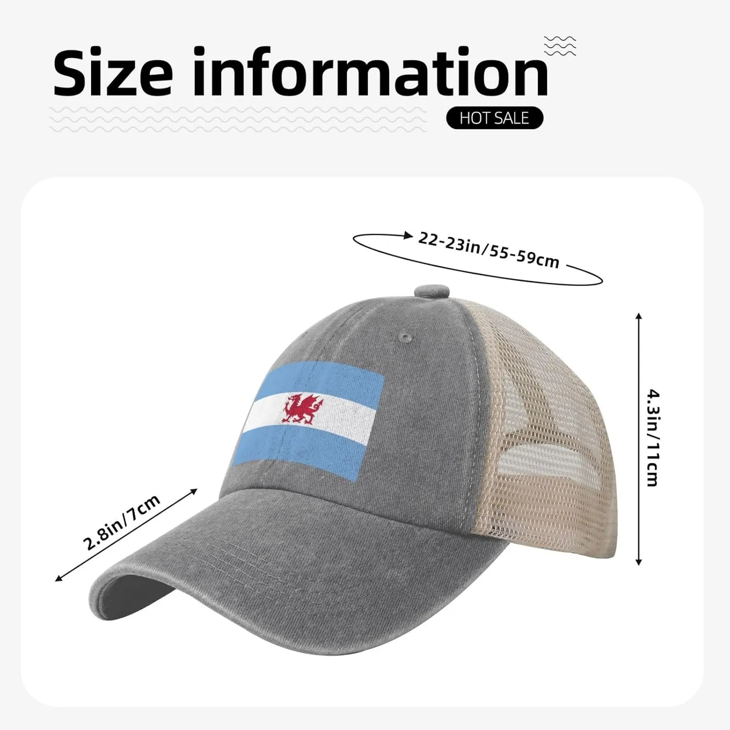 Flag of The Welsh Colony in Patagonia Baseball Cap Women Men Mesh Back Denim Hat Vintage Trucker Hats Dad Caps