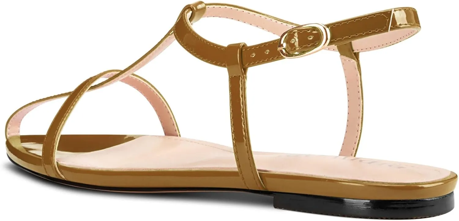 Flat Sandals for Women Pointed Toe Ankle Strap Adjustable Buckle Slide Sandal for Casual 0.4 Inches Heels