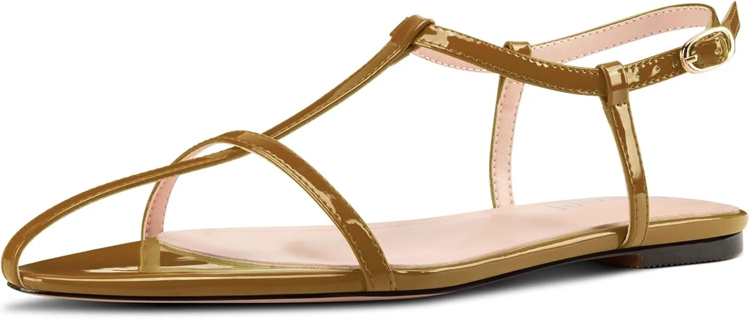 Flat Sandals for Women Pointed Toe Ankle Strap Adjustable Buckle Slide Sandal for Casual 0.4 Inches Heels