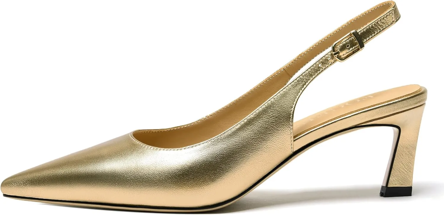 FOGEENA Womens Buckle Bridal Fashion Ankle Strap Solid Pointed Toe Matte Kitten Leather Low Heel Pumps Shoes 2 Inch