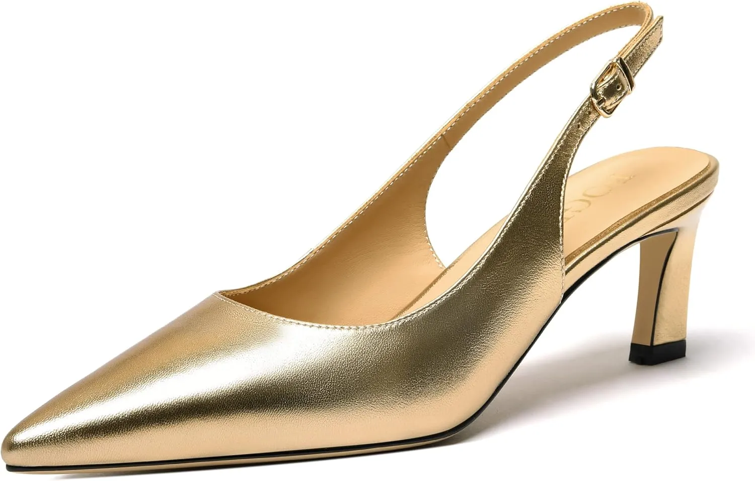 FOGEENA Womens Buckle Bridal Fashion Ankle Strap Solid Pointed Toe Matte Kitten Leather Low Heel Pumps Shoes 2 Inch