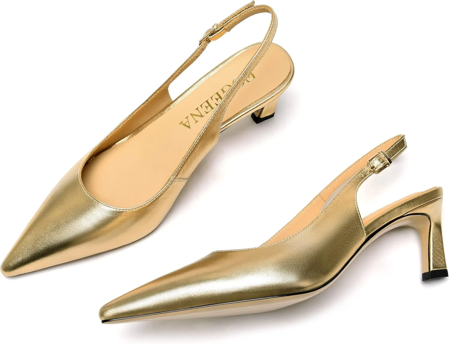 FOGEENA Womens Buckle Bridal Fashion Ankle Strap Solid Pointed Toe Matte Kitten Leather Low Heel Pumps Shoes 2 Inch