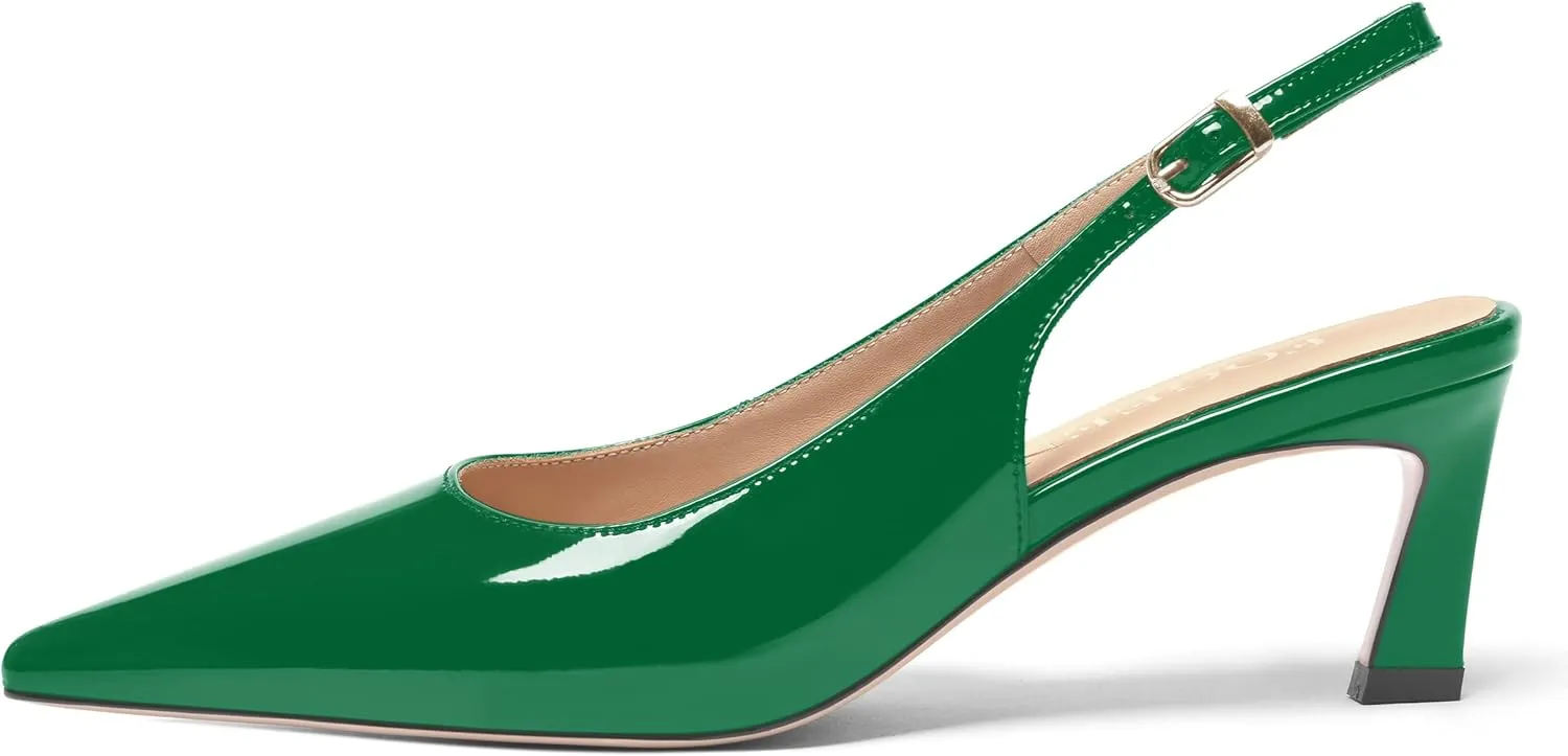 FOGEENA Womens Solid Patent Pointed Toe Dating Ankle Strap Casual Buckle Kitten Leather Low Heel Pumps Shoes 2 Inch