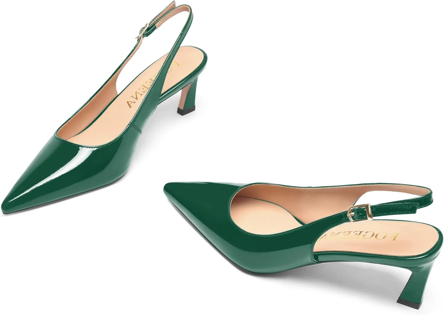 FOGEENA Womens Solid Patent Pointed Toe Dating Ankle Strap Casual Buckle Kitten Leather Low Heel Pumps Shoes 2 Inch
