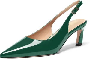 FOGEENA Womens Solid Patent Pointed Toe Dating Ankle Strap Casual Buckle Kitten Leather Low Heel Pumps Shoes 2 Inch