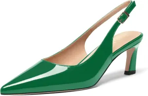 FOGEENA Womens Solid Patent Pointed Toe Dating Ankle Strap Casual Buckle Kitten Leather Low Heel Pumps Shoes 2 Inch
