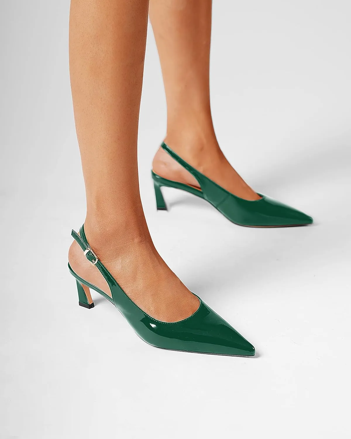 FOGEENA Womens Solid Patent Pointed Toe Dating Ankle Strap Casual Buckle Kitten Leather Low Heel Pumps Shoes 2 Inch