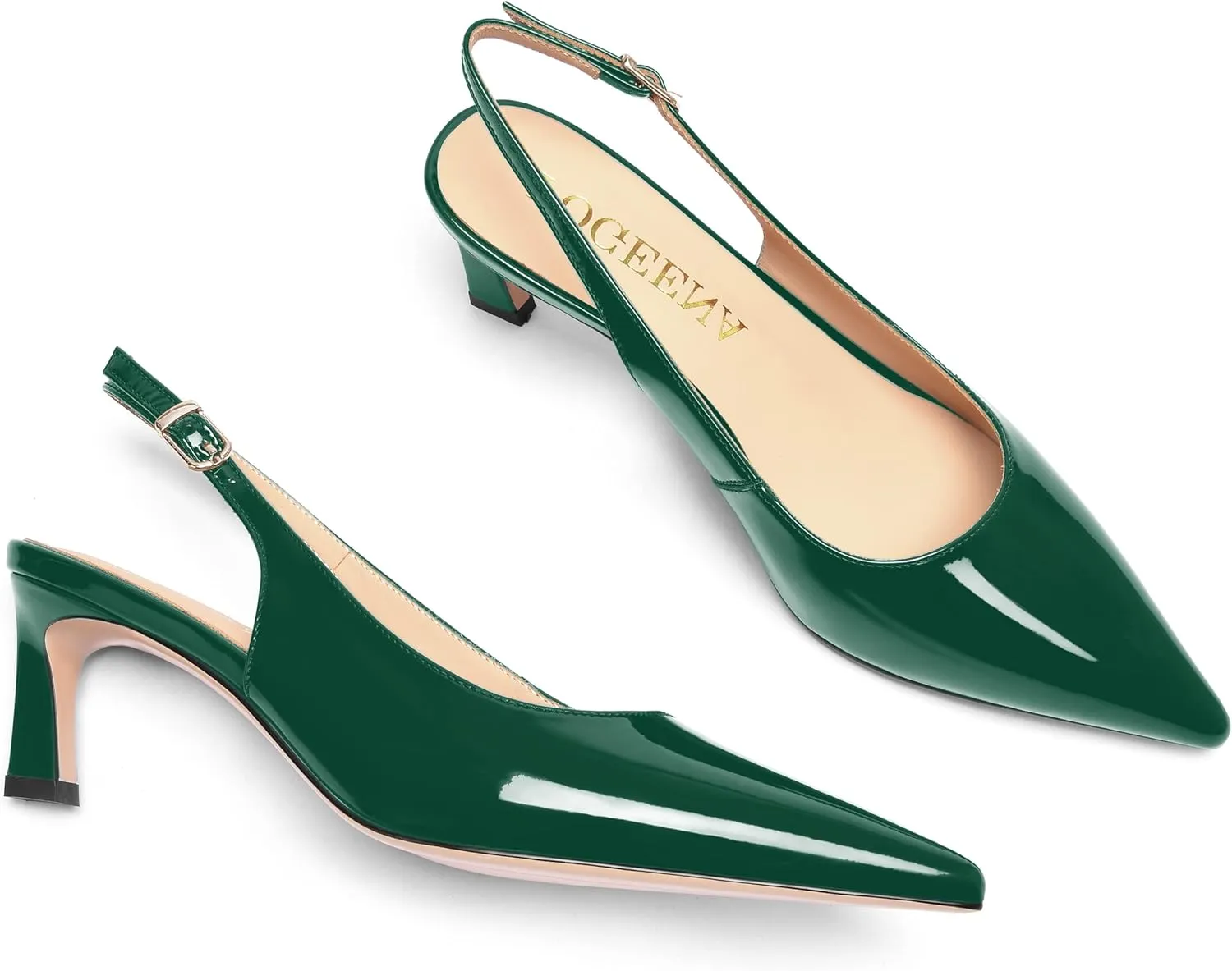 FOGEENA Womens Solid Patent Pointed Toe Dating Ankle Strap Casual Buckle Kitten Leather Low Heel Pumps Shoes 2 Inch