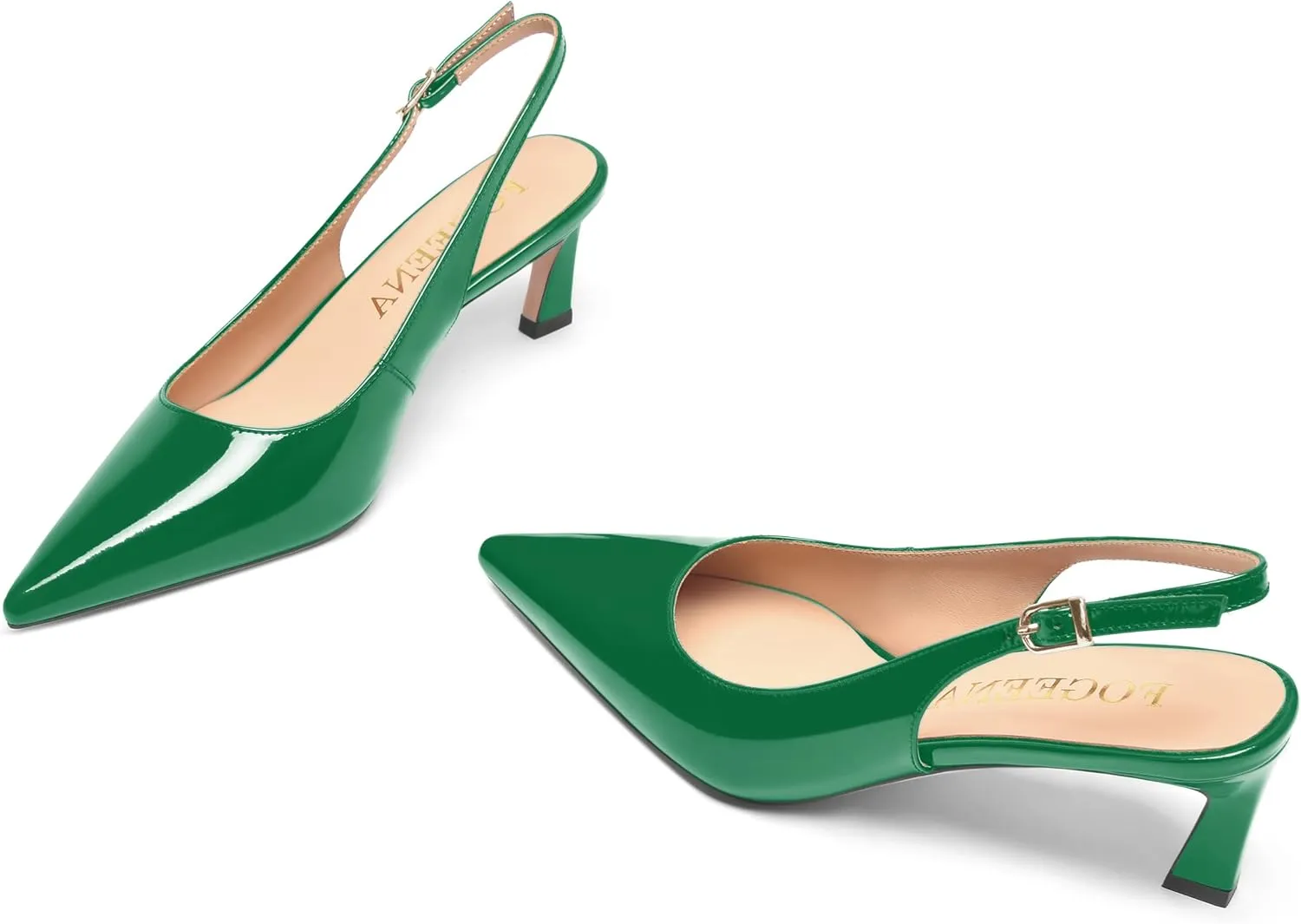 FOGEENA Womens Solid Patent Pointed Toe Dating Ankle Strap Casual Buckle Kitten Leather Low Heel Pumps Shoes 2 Inch