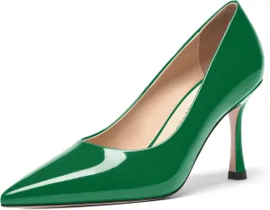FOGEENA Womens Solid Patent Pointed Toe Sexy Slip On Evening Stiletto Leather High Heel Pumps Shoes 3.14 Inch