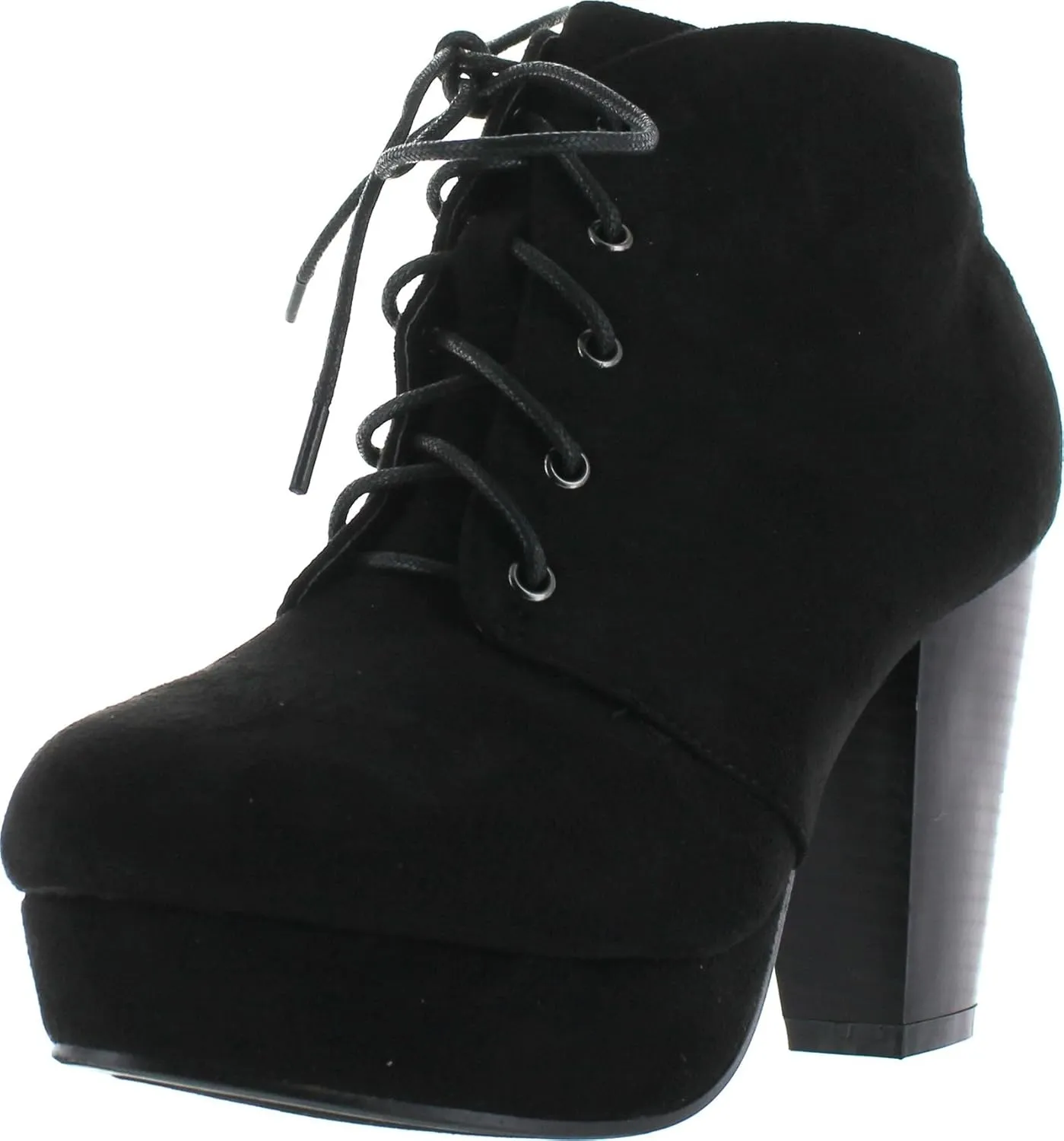 Forever Camille-86 Women's Comfort Stacked Chunky Heel Lace Up Ankle Booties,Black,10
