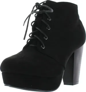 Forever Camille-86 Women's Comfort Stacked Chunky Heel Lace Up Ankle Booties,Black,10