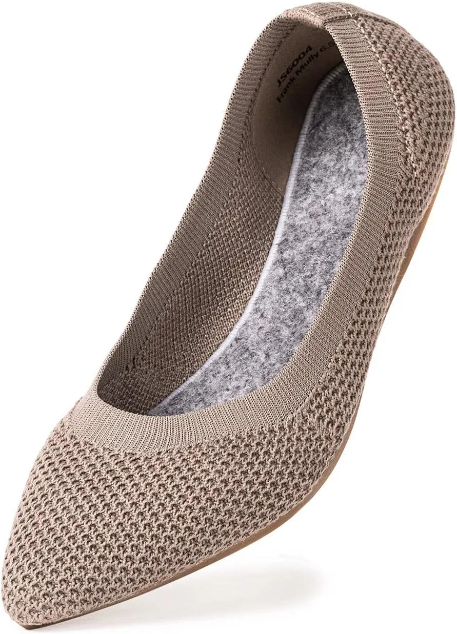 Frank Mully Womens Pointed Toe Flats Knit Dress Shoes Comfort Women Shoes Slip On Shoes for Woman Classic Softable Shoes Low Wedge
