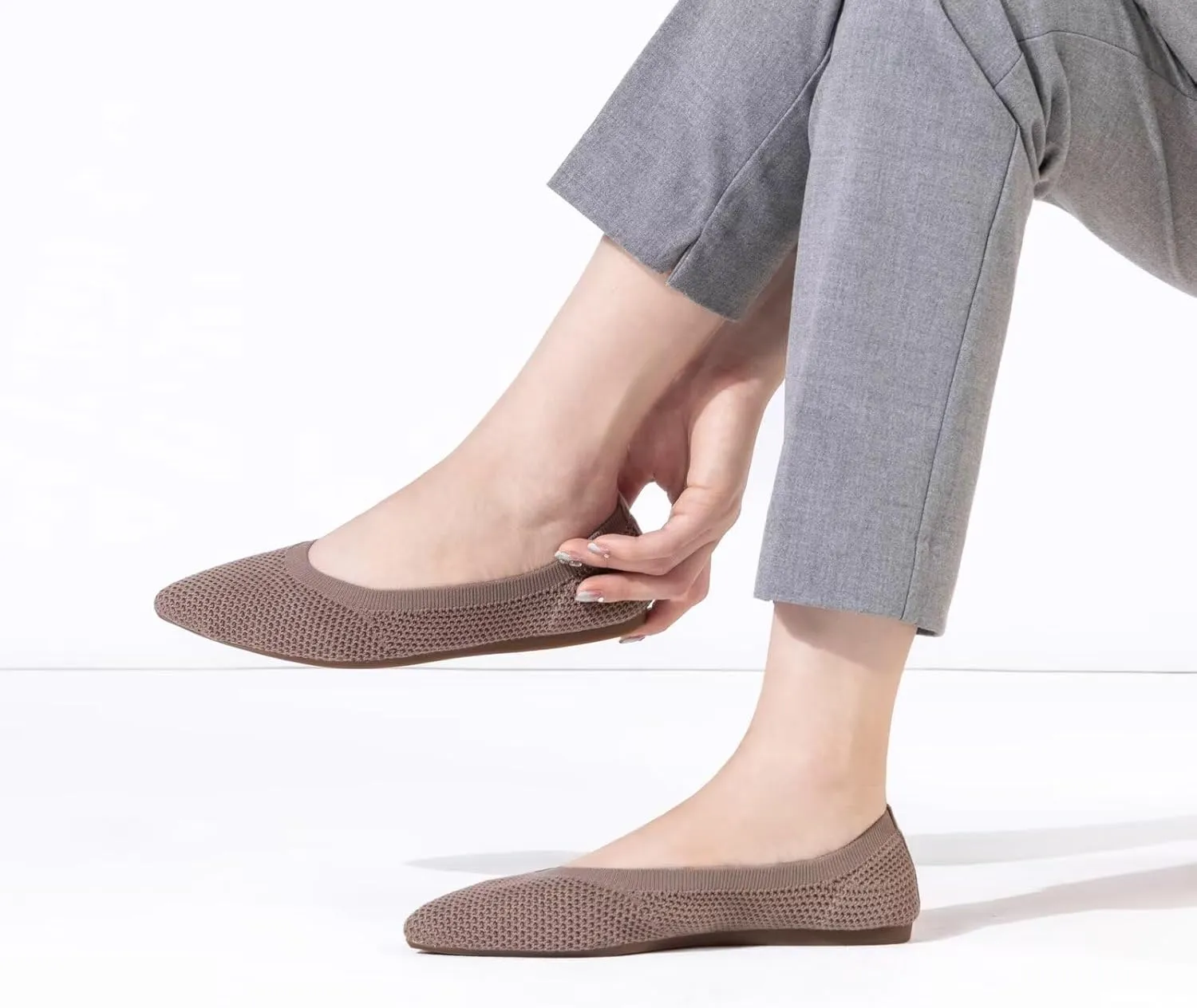 Frank Mully Womens Pointed Toe Flats Knit Dress Shoes Comfort Women Shoes Slip On Shoes for Woman Classic Softable Shoes Low Wedge