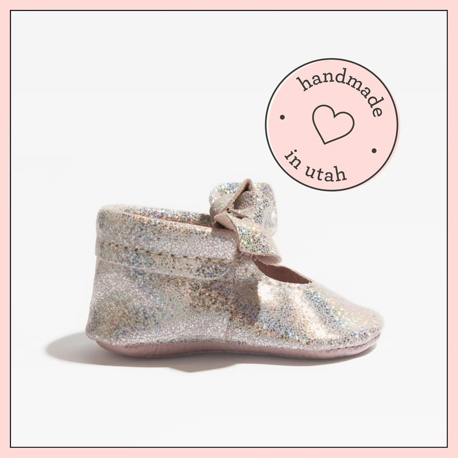 Freshly Picked Knotted Bow Baby Girl Shoes Soft Sole or Hard Sole, Premium Leather Baby Shoes Handmade in Utah, Infant to Toddler Sizes