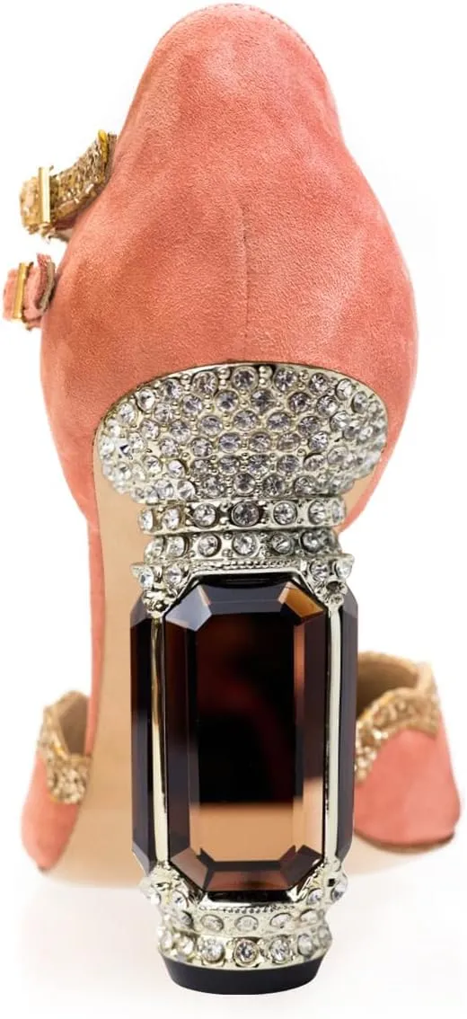 FSJ Women High Crystal Block Heels Pumps Pointed Closed Toe Ankle Strap Double Buckle Strap D'Orsay Sandals Church Evening Wedding Shoes Size 4-16 US